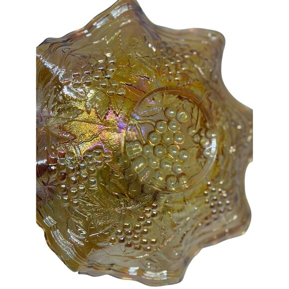VTG Imperial Marigold Carnival Glass 8.5" Ruffled Bowl Grapes & Vines Pattern - Picture 4 of 6